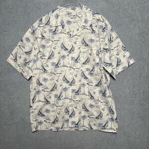 Reyn Spooner Uniqlo Shirt Mens Large White Blue Hawaiian Aloha Camp Print